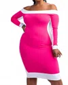 The Curve La Plus Size Knit Color Block Midi Dress In Fuchsia/white In Pink