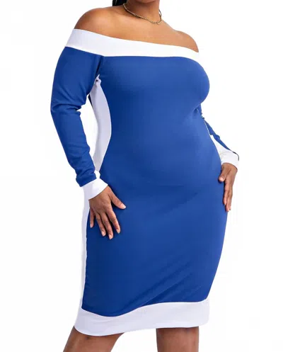 The Curve La Plus Size Knit Color Block Midi Dress In Royal/white In Blue