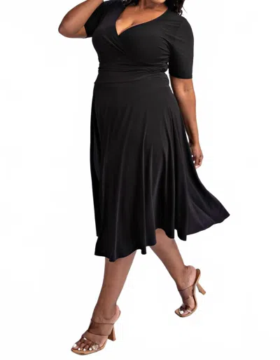 The Curve La Plus Size Knit Surplice Midi Dress With Full Skirt In Black