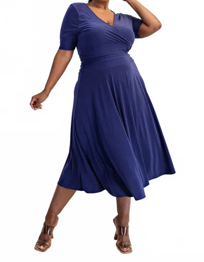 The Curve La Plus Size Knit Surplice Midi Dress With Full Skirt In Navy In Blue