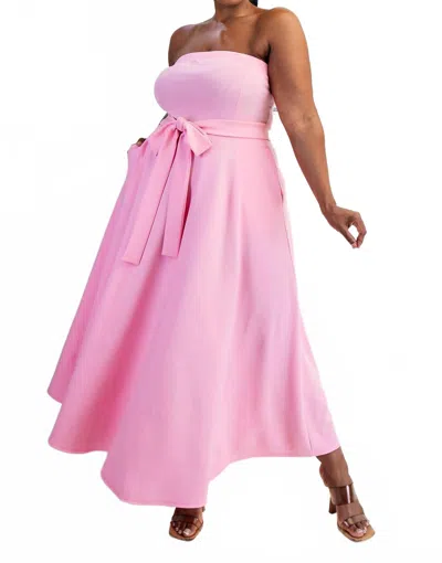 The Curve La Plus Size Knit Tube Maxi Dress With Self Belt In Pink