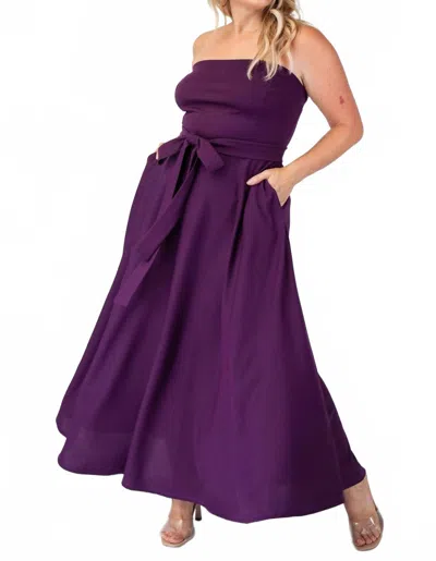 The Curve La Plus Size Knit Tube Maxi Dress With Self Belt In Purple