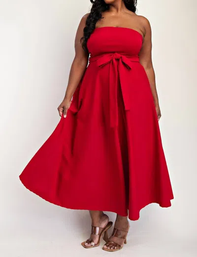 The Curve La Plus Size Knit Tube Maxi Dress With Self Belt In Red