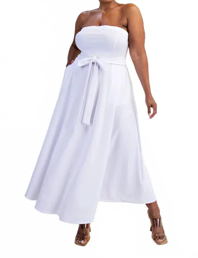 The Curve La Plus Size Knit Tube Maxi Dress With Self Belt In White