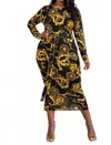 The Curve La Plus Size Long Sleeve Midi Dress With Tie Belt In Black/yellow In Multi