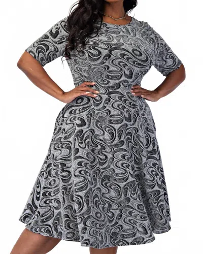 The Curve La Plus Size Lurex Knit Short Sleeve Midi Dress With Pockets In Black/silver