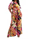 The Curve La Plus Size Off The Shoulder Wide Leg Jumpsuit In Magenta/taupe In Multi