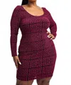 The Curve La Plus Size Scoop Neck Short Dress In Rose/black In Burgundy