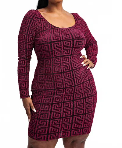 The Curve La Plus Size Scoop Neck Short Dress In Rose/black In Burgundy