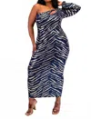 The Curve La Plus Size Sequns Knit One Shoulder Dress With Cutout In Royal/r. Gold In Multi