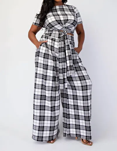 The Curve La Plus Size Soft Knit Wrap Around Top And Palazzo Pants Set In White/black