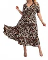 The Curve La Plus Size Surplice Midi Dress With Full Skirt In Black/taupe In Animal Print