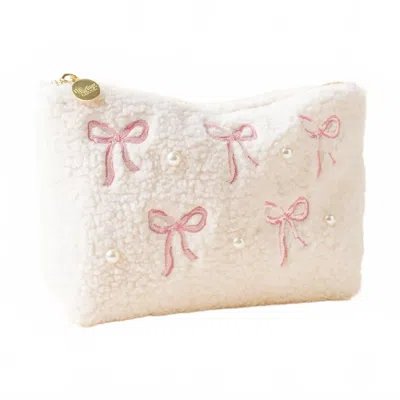The Darling Effect Women's Rectangle Teddy Pouch In Bows Pink In Multi