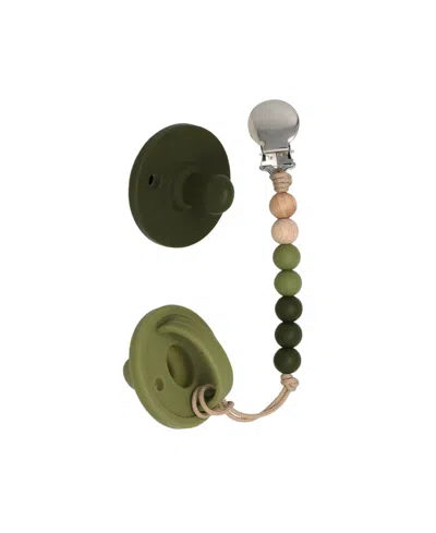 The Dearest Grey Babies' Infant Mod Pacifier And Pacifier Clip Set In Green