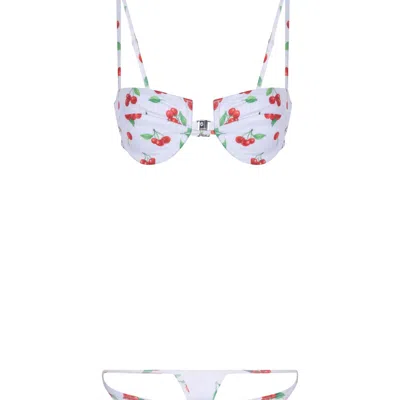 The Delarose Sisters Women's White / Red Cherry Pop ? Bikini G-string Set In Multi