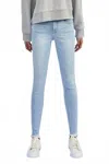 The Denim Lab Mid Rise Raw Hem Skinny Jeans In Blue In Blue