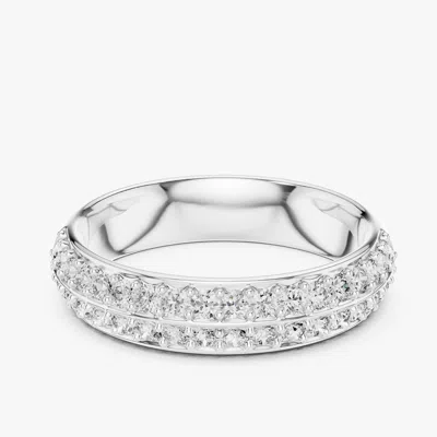 Pre-owned The Diamond Edit 0.5 Ct Double Line Round Cut 18k White Gold Lab Grown Diamond Ring Size 53