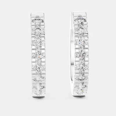Pre-owned The Diamond Edit 0.60 Ct Round Cut 18k White Gold Lab Grown Diamond Hoop Earrings