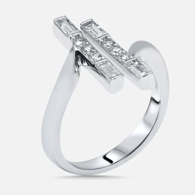 Pre-owned The Diamond Edit 0.66 Cts Round Emerald Cut Lab Grown Diamonds 18k White Gold Ring Size 54