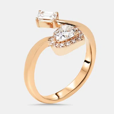 Pre-owned The Diamond Edit 0.97 Cts Heart Emerald Cut Round Lab Grown Diamonds 18k Rose Gold Ring Size 54