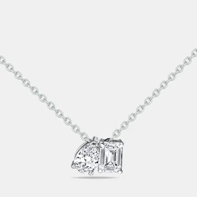 Pre-owned The Diamond Edit 1 Cts Emerald Cut Pear Lab Grown Diamond 18k White Gold Necklace