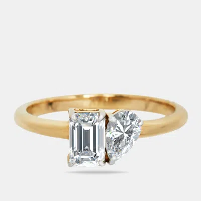 Pre-owned The Diamond Edit 1 Cts Emerald Cut Pear Lab Grown Diamond 18k Yellow Gold Ring Size 53