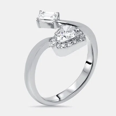 Pre-owned The Diamond Edit 1 Cts Heart Emerald Cut Round Lab Grown Diamonds 18k White Gold Ring Size 54
