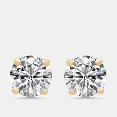 Pre-owned The Diamond Edit 1 Cts Round Lab Grown Diamonds 18k Yellow Gold Earrings