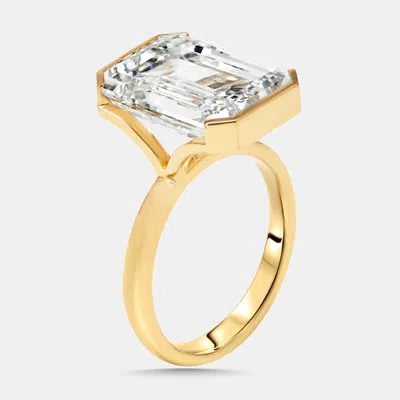 Pre-owned The Diamond Edit 10 Cts Emerald Cut Lab Grown Diamonds 18k Yellow Gold Ring Size 51