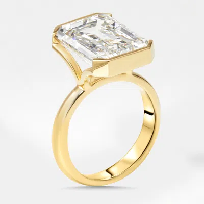 Pre-owned The Diamond Edit 10 Cts Emerald Cut Lab Grown Diamonds 18k Yellow Gold Ring Size 51