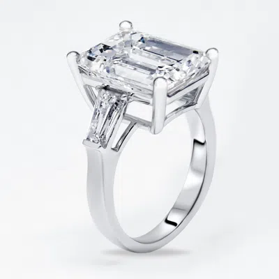 Pre-owned The Diamond Edit 10 Cts Emerald Cut Trapezoid Lab Grown Diamond 18k White Gold Ring Size 53