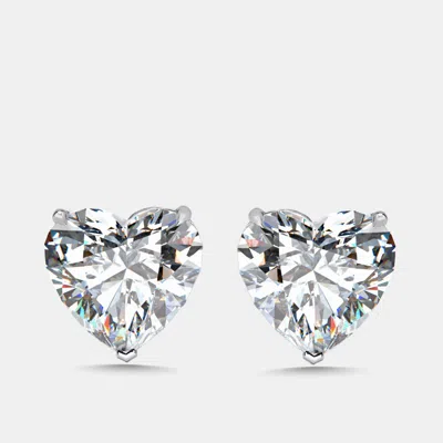 Pre-owned The Diamond Edit 10 Cts Heart Lab Grown Diamonds 18k White Gold Earrings