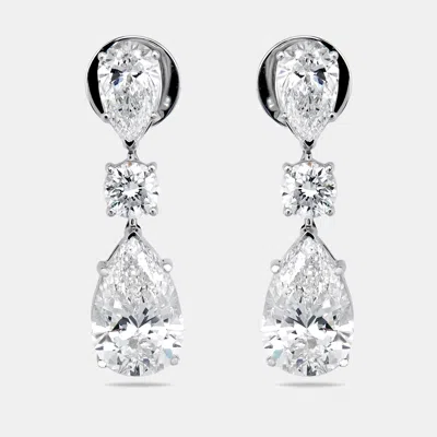 Pre-owned The Diamond Edit 10 Cts Pear Round Lab Grown Diamond 18k White Gold Earrings