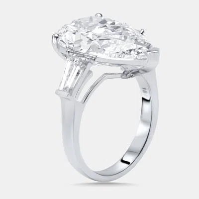 Pre-owned The Diamond Edit 10 Cts Pear Trapazoid Lab Grown Diamonds 18k White Gold Ring Size 50