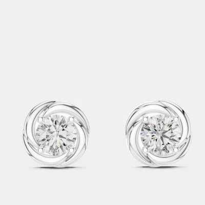 Pre-owned The Diamond Edit 1.00 Ct Round 18k White Gold Fancy Lab Grown Diamond Solitaire Single Stud Earrings