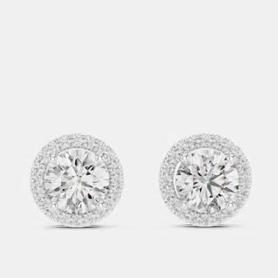 Pre-owned The Diamond Edit 1.00 Ct Round 18k White Gold Solitaire Lab Grown Diamond Single Halo Earrings