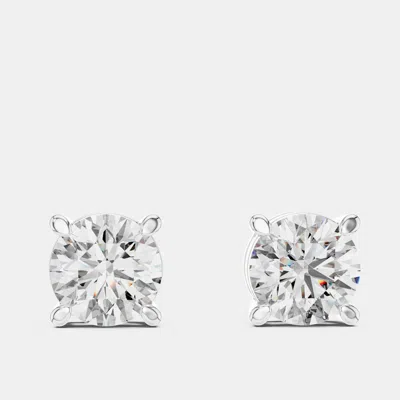 Pre-owned The Diamond Edit 1.00 Ct Round 18k White Gold Solitaire Lab Grown Diamond Single Stud Earrings