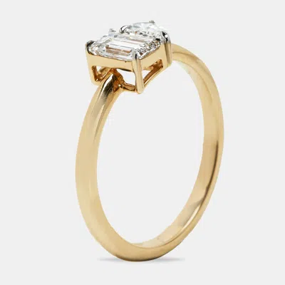 Pre-owned The Diamond Edit 1.00 Cts Emerald Cut And Pear Lab Grown Diamond 18k Yellow Gold Ring Size 55