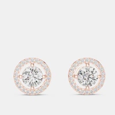 Pre-owned The Diamond Edit 1.00 Cts Round 18k Rose Gold Solitaire Lab Grown Diamond Single Halo Earrings