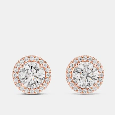 Pre-owned The Diamond Edit 1.00 Cts Round 18k Rose Gold Solitaire Lab Grown Diamond Single Halo Earrings