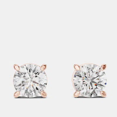 Pre-owned The Diamond Edit 1.00 Cts Round 18k Rose Gold Solitaire Lab Grown Diamond Single Stud Earrings