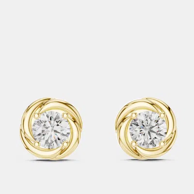 Pre-owned The Diamond Edit 1.00 Cts Round 18k Yellow Gold Fancy Lab Grown Diamond Solitaire Single Stud Earrings