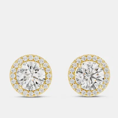 Pre-owned The Diamond Edit 1.00 Cts Round 18k Yellow Gold Solitaire Lab Grown Diamond Single Halo Earrings