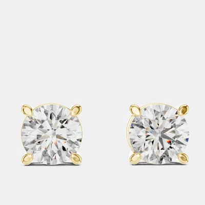 Pre-owned The Diamond Edit 1.00 Cts Round 18k Yellow Gold Solitaire Lab Grown Diamond Single Stud Earrings