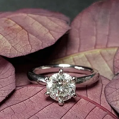 Pre-owned The Diamond Edit 1.00 Cts Round Lab Grown Diamond 18k White Gold Ring Size 6