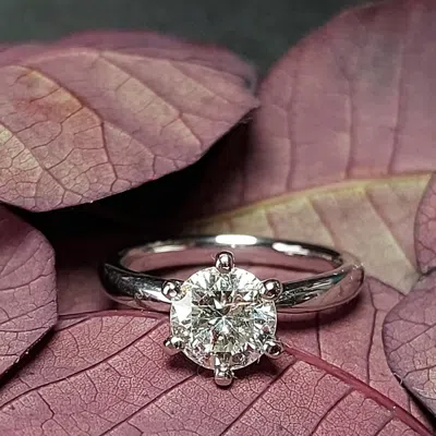 Pre-owned The Diamond Edit 1.00 Cts Round Lab Grown Diamond 18k White Gold Ring Size 7
