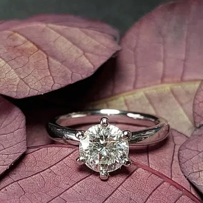 Pre-owned The Diamond Edit 1.00 Cts Round Lab Grown Diamond 18k White Gold Ring Size 8