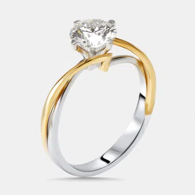 Pre-owned The Diamond Edit 1.00 Cts Round Lab Grown Diamonds 18k Two Tone Gold Ring Size 55