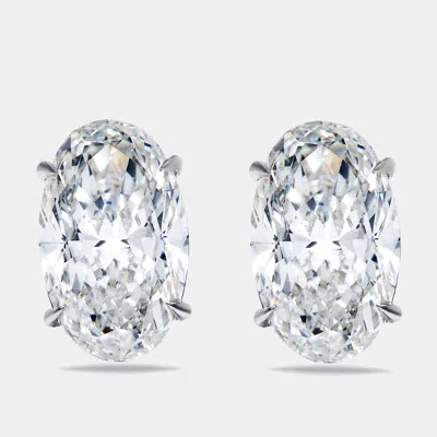 Pre-owned The Diamond Edit 10.00 Cts Oval Brilliant Cut Lab Grown Diamond 18k White Gold Earrings
