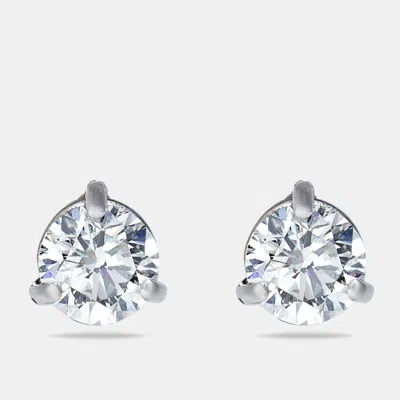 Pre-owned The Diamond Edit 1.02 Cts Round Brilliant Cut 18k White Gold Lab Grown Diamonds Solitaire Stud Earrings